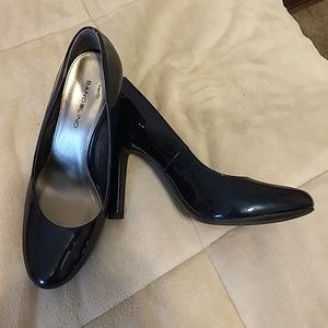 Blue patent leather heels